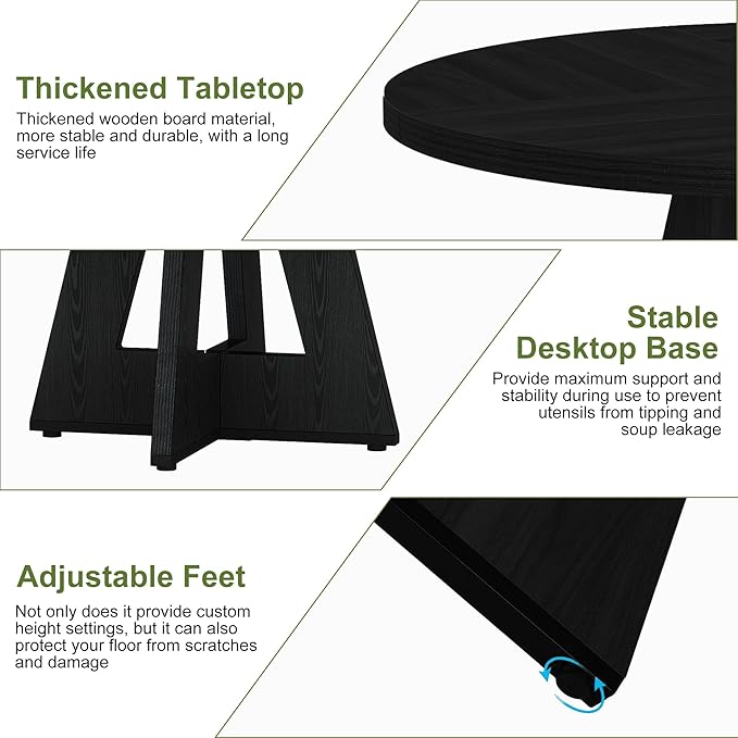 NicBex 47-Inch Round Dining Table for 4, Farmhouse Dinner Table Small Farmhouse Kitchen Tables with Wood Pedestal Base for Dining Room, Kitchen, Living Room, Black