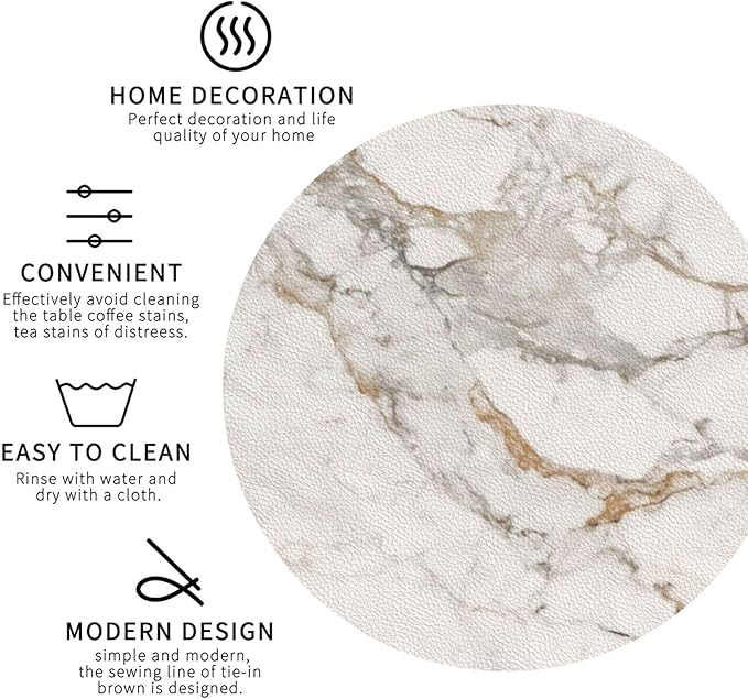 White Grey Gold Marble Coasters Set of 6 Coasters for Drinks Absorbent Double-Sided Leather PVC Coaster for Tabletop Protection Coffee Table Decor Ideal for Home Decor House Warming Gifts