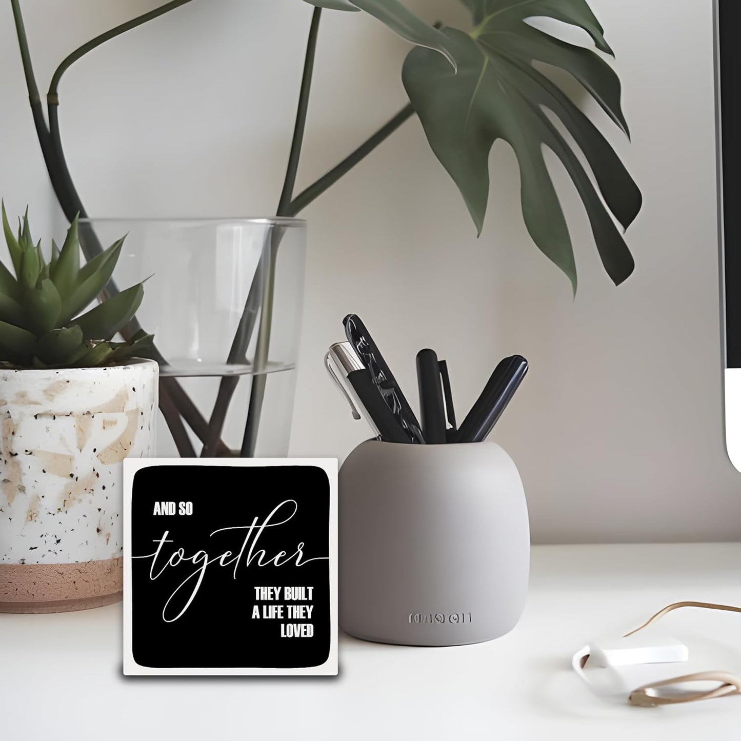 And So Together They Built A Life They Loved Wooden Block Plaque - Black Tabletop Sign Decor For Friend Family-5"x5" Bedroom Living Room Wood Block-Funny Desk Gifts Favors & Supplies - A22