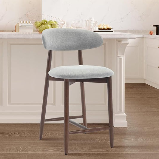 COLAMY Wood Bar Stools, Counter Height BarStools, Mid Century Modern Stools with Back, 25 Inch Upholstered Wooden for Kitchen Island Dining Room, Light Grey