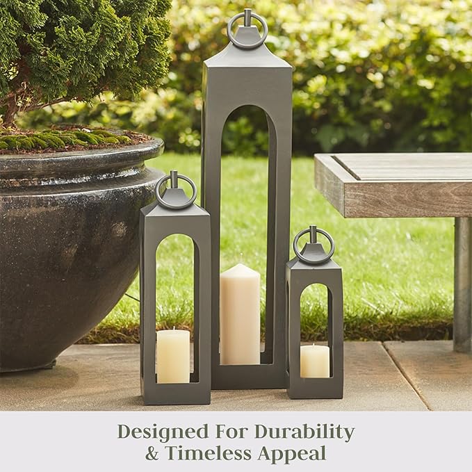 Large Black Rustic Metal Decorative Lantern - Candle Holder for Indoor & Outdoor, Home Decor for Patio, Garden & Tabletop, Hanging for Parties & Weddings