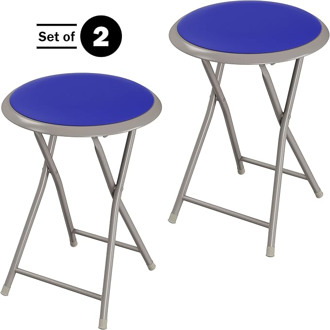 Lavish Home Folding Stool Set - Set of Two 18-Inch Stools with 225lb Capacity for Kitchen, Dorm, or Rec Room - Portable Stools for Adults (Blue)