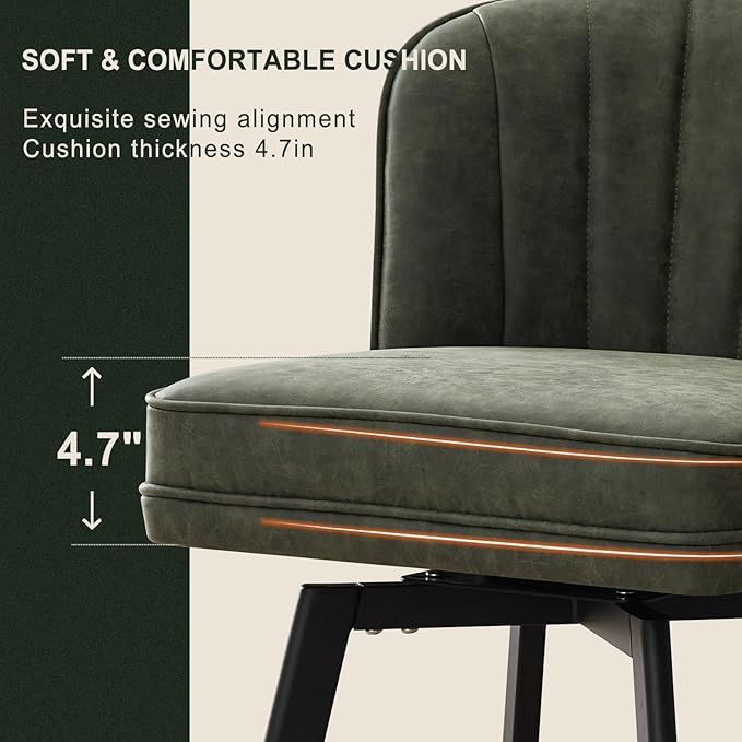 Swivel Counter Height Bar Stools Set of 3, 26'' Modern Barstools with Backs and Metal Legs, Upholstered Bar Chairs, Faux Leather Green Stools for Kitchen Island Chairs