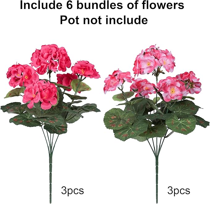 Artificial Geranium Fake Flowers for Outdoors Decoration, 6 Bundles Silk Geraniums Flower UV Resistant Look Real Faux Plants for Front Door Garden Porch Planter Patio Balcony Yard Indoor Home, Mix