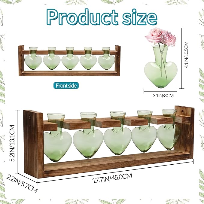 Plant Terrarium Hanging Propagation Stations Gift for Women Plant Lover air Plant Holder with Wooden Stand Heart Glass