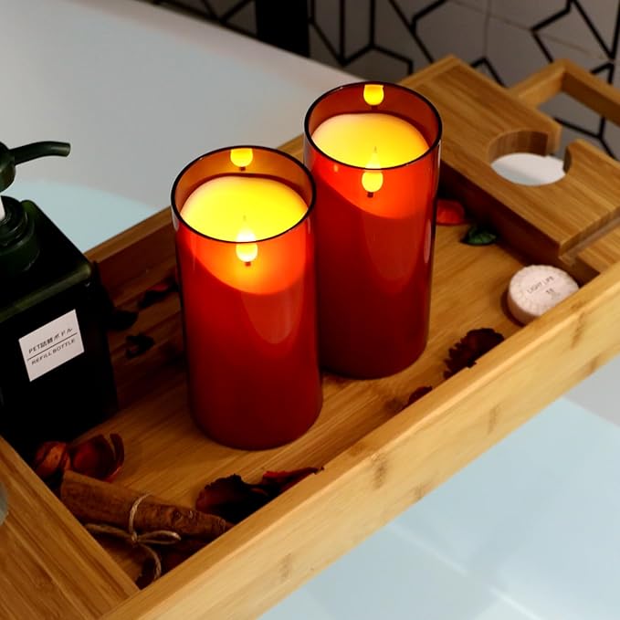 NURADA Flameless Candles with Remote Timer: 3D Wick Battery Operated Led Pillar Fake Candle Set for Wedding Birthday Christmas Decorations - Red 2 Pack