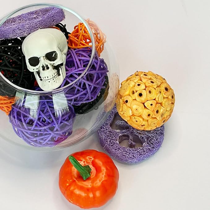 Qingbei Rina Halloween Decorative Balls for Bowls,Assorted Vase Filler for Centerpieces,Wicker Rattan Balls Decorative Orbs Woven Spheres,Bowl Fillers for Home Decor,Wedding(Skeleton)