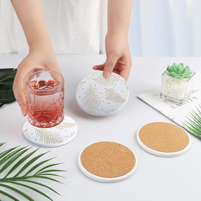 Drink Coasters Set of 2 -Rustic Table Cup Mats, Desk Coasters with Non-Slip Cork Wood, Cute Coffee Table Coaster, Gift for Office Room,Home Decor Posavasos,Housewarming_2PACK (Amber Pine)