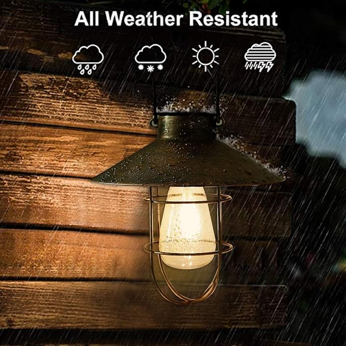 pearlstar Solar Lantern Outdoor Hanging Light Metal Farmhouse Solar Lamp with Warm White Edison Bulb Design for Garden Yard Patio Porch Decor (Brushed Copper)