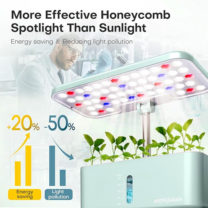 Ahopegarden Indoor Garden Hydroponics Growing System: 10 Pods Plant Germination Kit Herb Vegetable Growth Lamp Countertop with LED Grow Light - Hydrophonic Planter Grower Harvest Lettuce