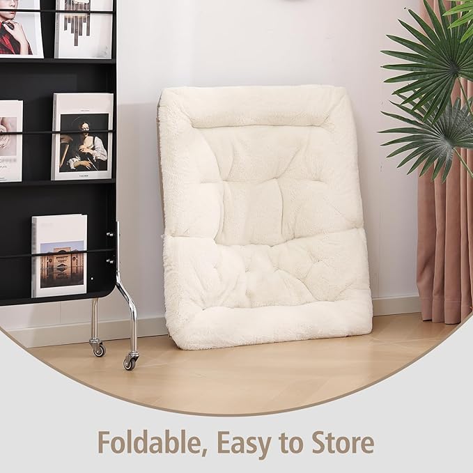 Welnow Comfy Saucer Chair, Oversized Folding Reading Chair for Adults with Throw Pillow Soft Faux Fur Lounge Chair for Bedroom Furry Accent Chair for Living Room, Dorm Rooms, Beige