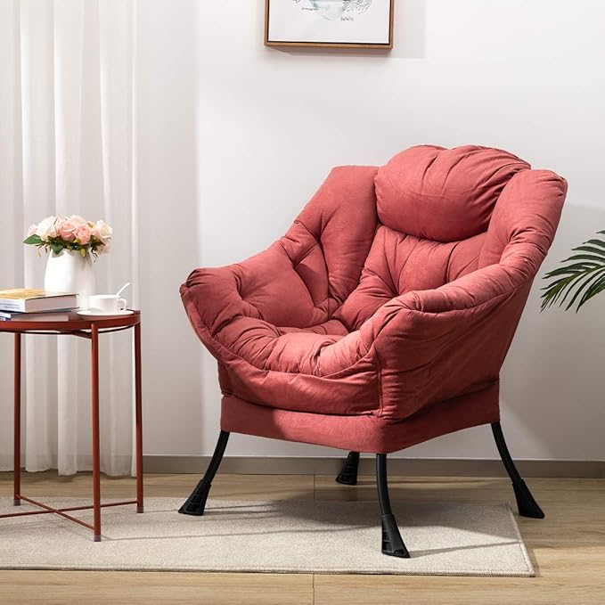 HollyHOME Oversized Brick Red Fabric Lounge Chair with Armrests and Steel Frame for Living Room