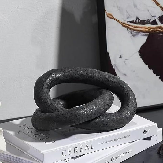 UPWOIGH Black Knot Inspired Modern Ceramic Decor, 8.07x6.02x8.07 in Large Handmade Matte Black Ceramic Sculpture for Coffee Table, Shelf, Mantel or Console, Minimalist Boho Home Decorative Art, Gift