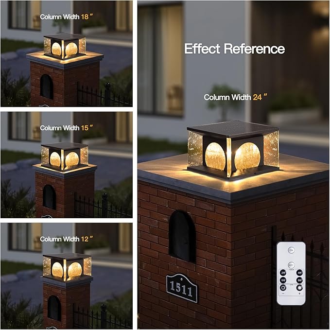 Solar Post Light Outdoor, 11.8" Modern LED Column Lamp IP54 Waterproof Pillar Lights 3000K Patio Entrance Landscape Lighting Fence Deck Cap Lantern for Garden Yard Driveway Pathway Decor