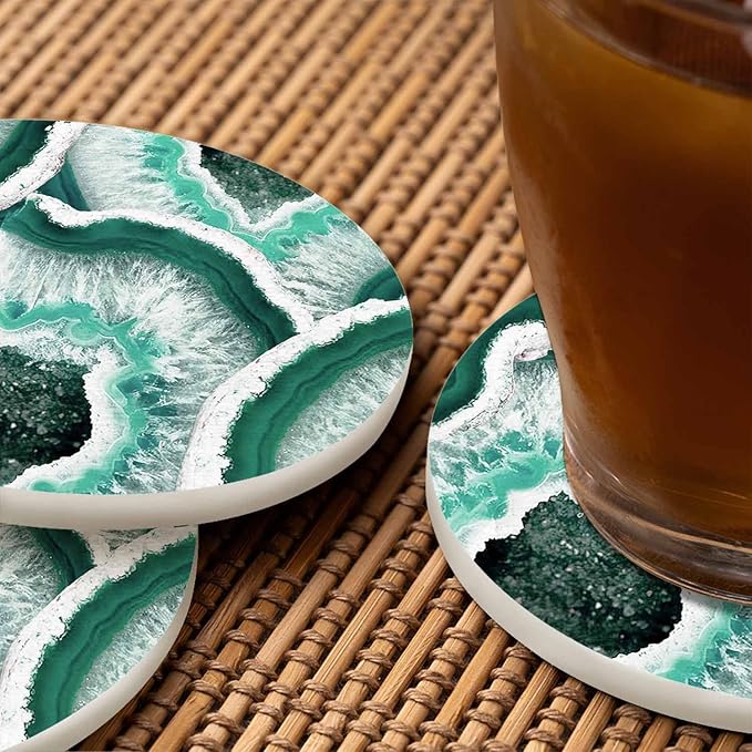 Texture of The Stone in A Cut Cup Coasters Set of 2 Delicate Beautiful Agate Design Wooden Table Apartment Decor 100% Diatomite for Drinking Glasses,4 Inches