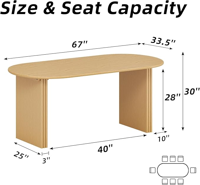 Casaphoria 67" Oval Dining Table, Modern Kitchen Table for 4-6, Farmhouse Style Large Table, Easy Assembly for Living Room, Kitchen and Bar, Natural Wood