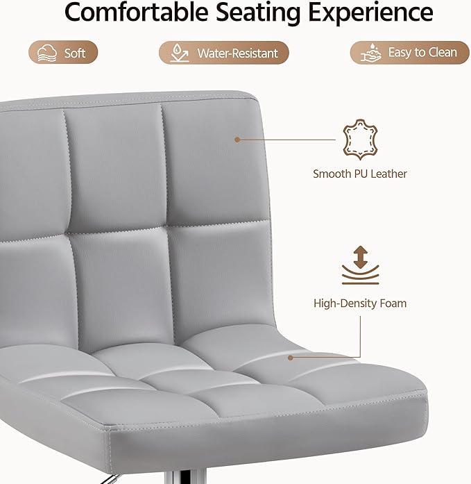 Yaheetech Bar Stools, PU Leather Adjustable Barstools, Modern Counter Stools with Back and Footrest, Counter Height Barstools for Bar, Kitchen, Dining Room, Light Gray