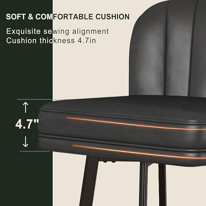 Swivel Counter Height Bar Stools Set of 3, 26'' Modern Barstools with Backs and Metal Legs, Upholstered Bar Chairs, Faux Leather Black Stools for Kitchen Island Chairs