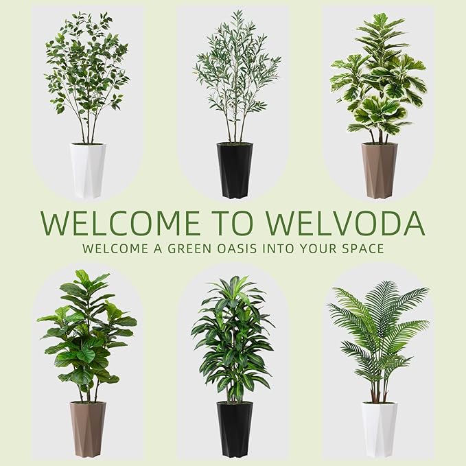 Artificial Fiddle Leaf Fig Plant Indoor 5FT Faux Rubber Tree with White Diamond Planter Tall Fake Floor Plant in Pot Artificial Trees for Home Office Living Room Decor Indoor