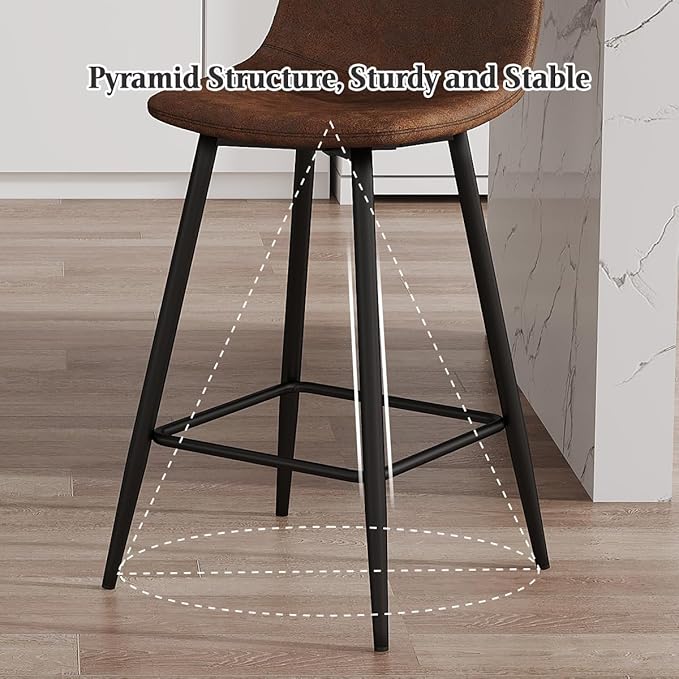 Barstools Set of 4, 24.6" Counter Height Bar Stools with Back & Metal Footrest, Modern Island Chairs Set of 4 for Kitchens Island Home Bar(2 Brown & 2 Grey)