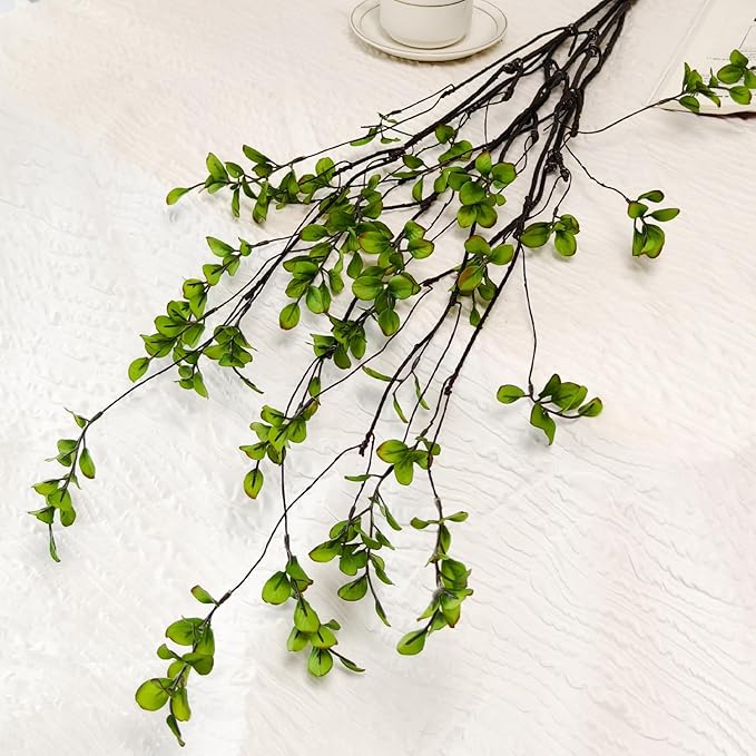 4 Pcs Artificial Ficus Branches Faux Eucalyptus Stems, 47.2 Inch Fake Greenery Stems Artificial Plants for Vase Filler Decoration, Fake Leaves Branches Centerpieces Decor