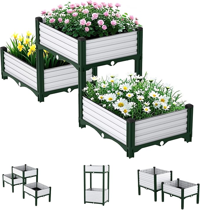Planter Box Raised Garden Bed with Reinforced Support Rods, Drainage Grid, Multi-Combination Options for Vegetables, Flowers, and Herbs, Ideal for Balcony, and Patio Gardening