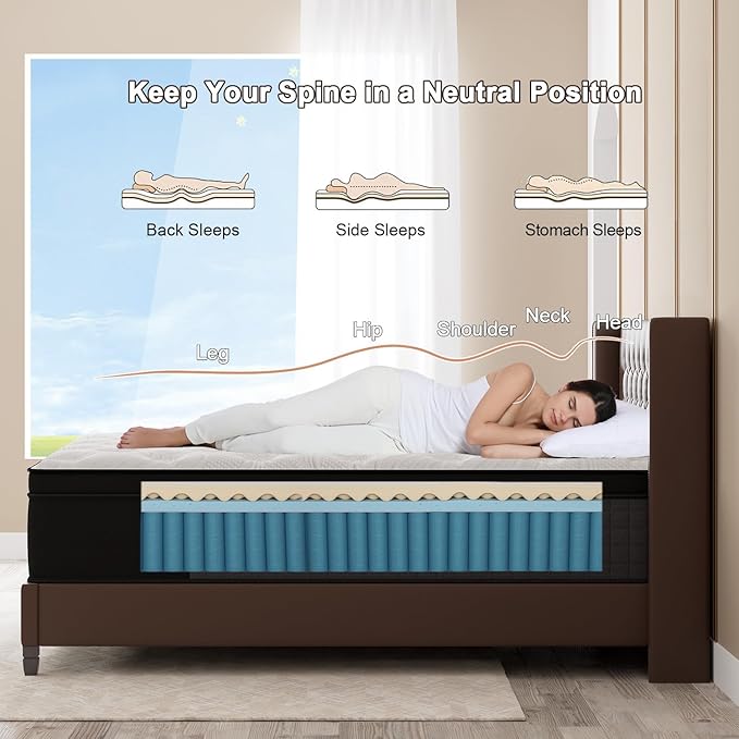 12 Inch Queen Mattress Black with Gel Memory Foam and Individually Pocket Innerspring Euro Top Mattresses Medium Firm for Motion Isolation, Edge Support Black & White