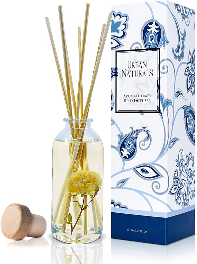 Urban Naturals Ocean Rose Reed Diffuser Set | Made with Essential Oils & Real Botanicals | Salty Mist, Lemongrass, Geranium, Rose, Basil, Honey & Sandalwood | Made in The USA