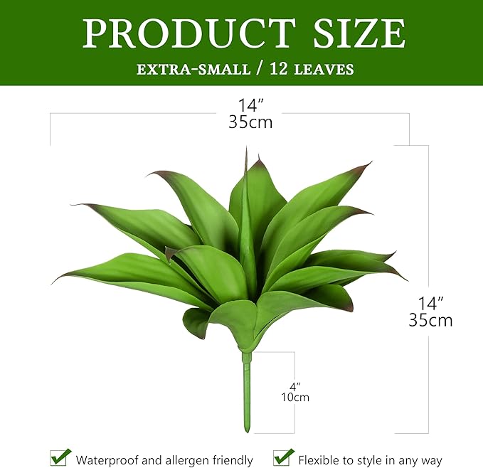 Artificial Agave Faux Agave Fake Greenery Outdoor Artificial Plant Fake Plant for Indoor Home Decoration Plastic Plant Outdoor Decoration Front Porch Decor Simulation Plants 2Pack(12In，Green)