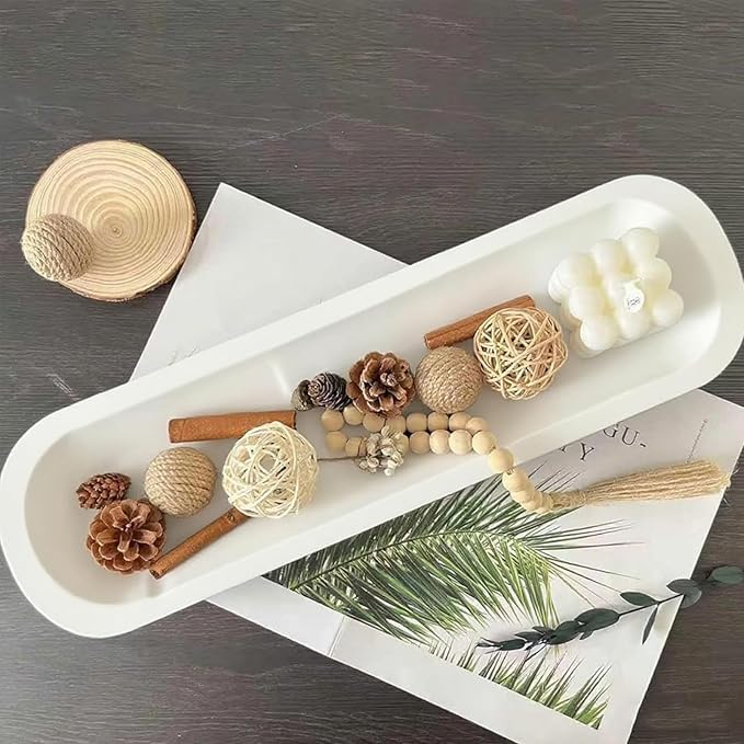 Wooden Dough Bowl Decor, Vintage Wooden Bowl Hand Carved Home Decor for Dining Table Center, Living Room, Kitchen Decor. (20inch white)