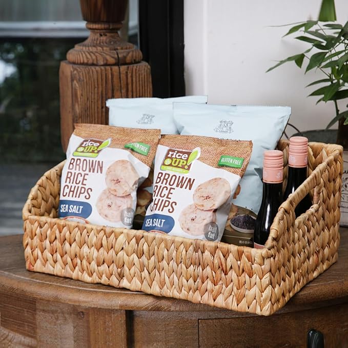 Wicker Baskets for Organizing, Pantry Baskets with Handles, Handwoven Wicker Storage Basket, Water Hyacinth Storage Bins for Shelves, Boho Decoration, 3 Pack,Natural