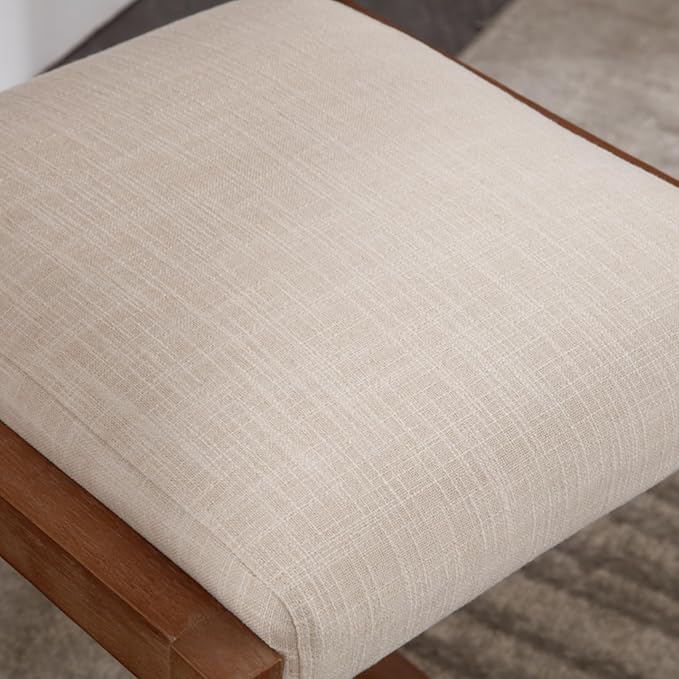 Mid-Century Bar Stools Set of 4, 26 Inch Modern Counter Stools Linen Fabric Bar Chairs with Backrest Wooden Frame for Kitchen Island Dining Room, Beige