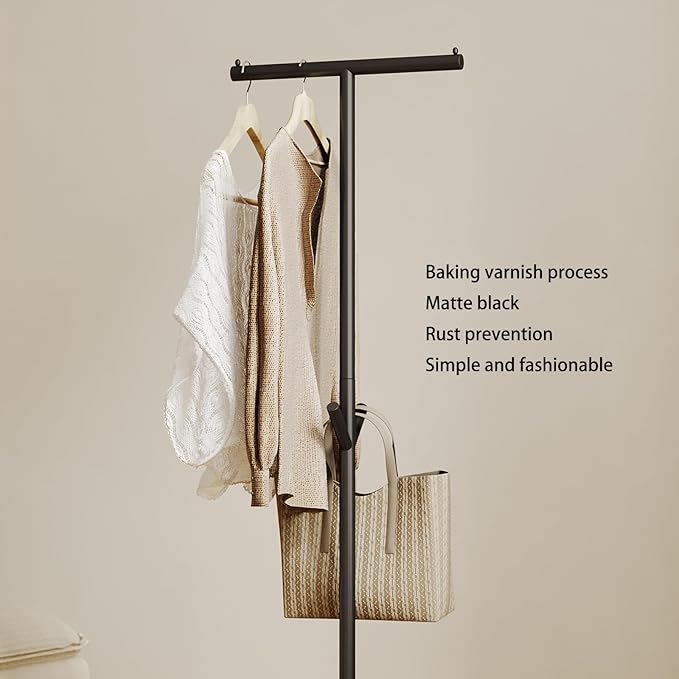 Modern Coat Rack Freestanding,Metal Standing Coat Rack Coat Tree with a geometric cast iron base and hooks,T Shaped Coat Hanger Stand for Coats, Hats, Bags, Purses, for Entryway, Hallway