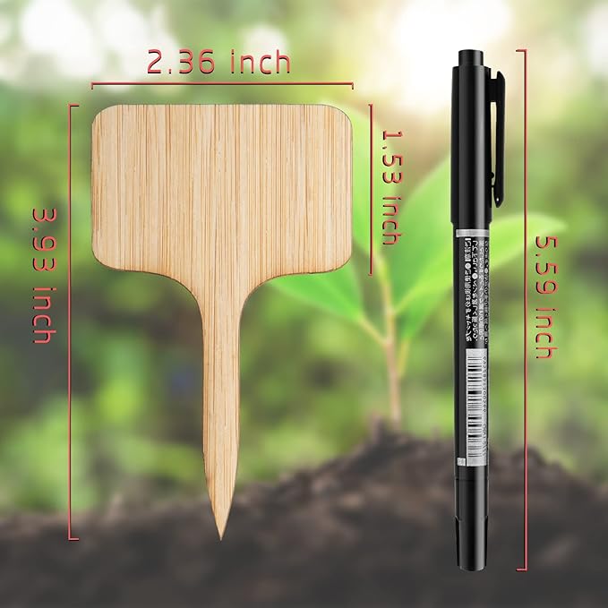 OBTANIM 75 Pack Bamboo T-Type Plant Labels with A Marker Pen, Garden Markers Sign Plant Tags for Seedling Potted Herbs Flowers Vegetables