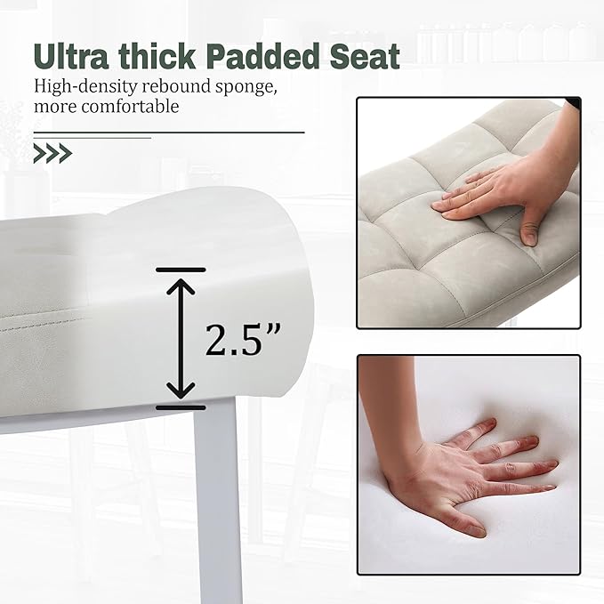 White & Beige Counter Height Bar Stool for Kitchen Counter Modern Backless Barstool with Upholstered Faux Leather Seat and Metal Frame Industrial 24 inch Bar Chair