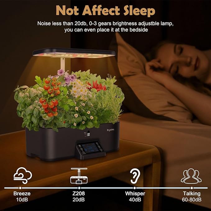 Indoor Gardening 17 Pods Hydroponics Growing System Kit Smart Lighting Setting, Herb Garden Planter with Full Spectrum Grow Light Provides Year Round Harvest - Black