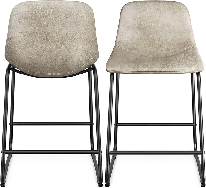 Rfiver Pu Faux Leather Bar Stools Set of 4, Industrial Pub Barstools with Back and Footrest, Modern Armless Bar Height Stool Chairs (Beige, 24" Counter Chair x4)