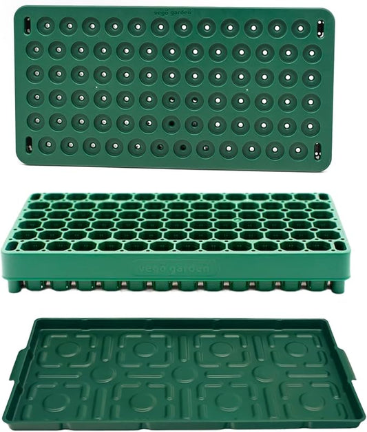 Vego garden Seedling Suite Products 10" x 20" 76 Cells Stackable Seed Starter Germination Tray with 3-in-1 Plant & Pop Board and 10" x 20" Bottom Watering Tray