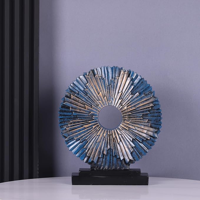 Blue Home Decor Sculpture, Above Kitchen Cabinet Decor Aesthetic, Living Room Decor Round Statue Medallion, Center Pieces Decoration for Table - Ideal Coffee Table Blue Bedroom, Office Desktop Decor