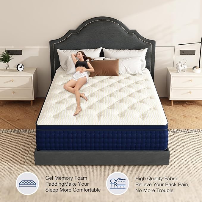 14 Inch Queen Size Hybrid Mattress | Gel-Infused Memory Foam Medium Firm | 7-Zone Pocket Springs for Maximum Pressure Relief, Motion Isolation & Edge Support | CertiPUR-US & OEKO-TEX Certified