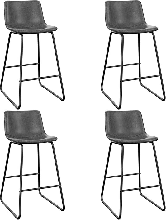 Bar Stools Set of 4, 26 Inches Counter Height Barstools with Back, Modern Faux Leather Bar Stool with Metal Legs and Footrest, Bar Chairs for Kitchens Island (Gray)