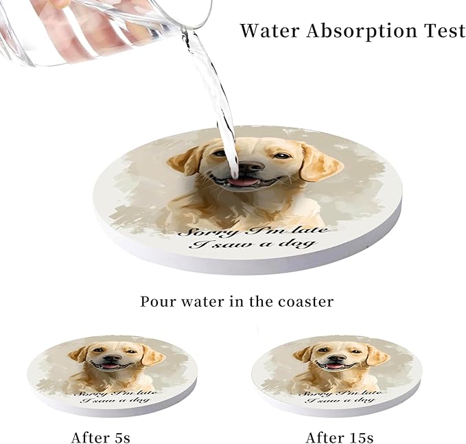 Absorbent Coasters Set of 6 with Holder - Cute Puppy Design Ceramic Coasters for Drinks, Home Decor & Coffee Bar Decor, Gifts for Dog Lovers Pet Owners Housewarming