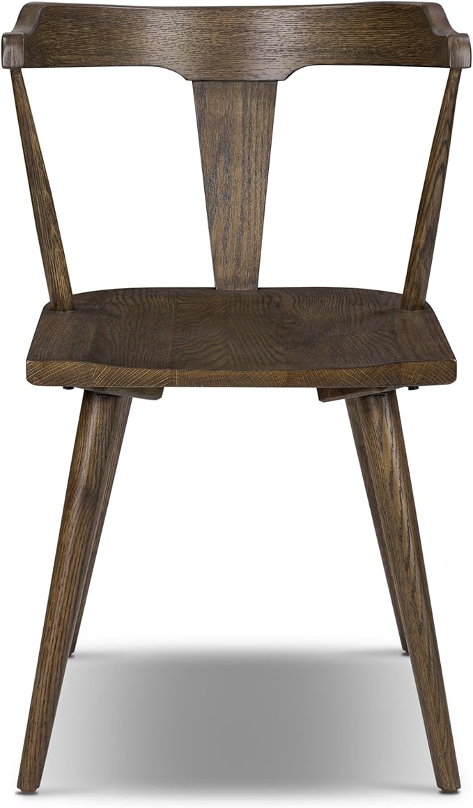 Poly & BARK Mid Century Modern Enzo Tundra Brown Dining Chair 2.0 – Solid Oak Wood Splat Back Chair, 18" Seat Height, 32" Tall – Stylish MCM Kitchen & Dining Room Chair