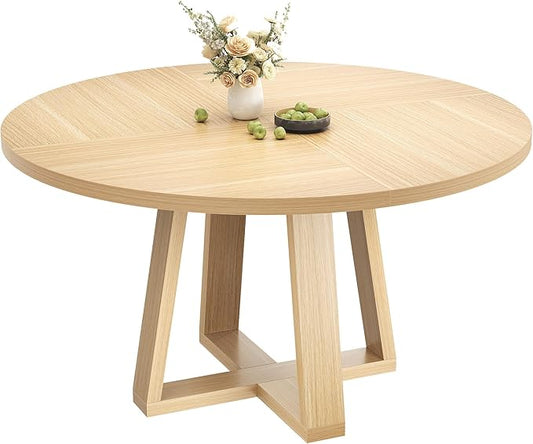 GAOMON Round Dining Table for 4-6, 47" Circle Dining Room Table with Sturdy Cross Base, Farmhouse Wood Dinner Table for Apartment Kitchen Living Room, Natural (Table Only)
