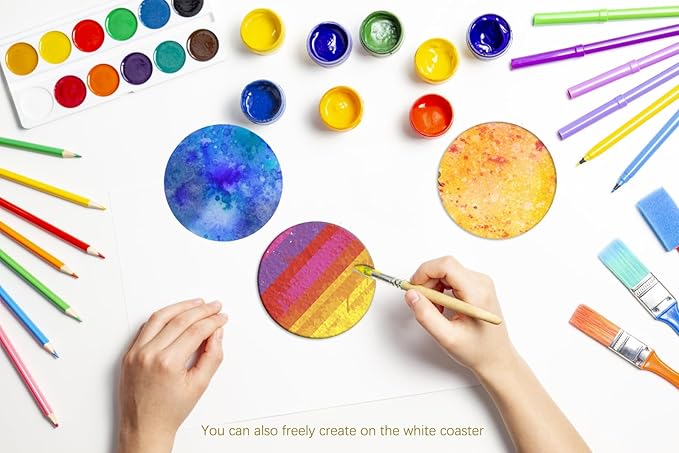 Sublimation Blanks Drink Coasters - Glazed Round Ceramic with Cork Backing Pads Absorbent Coasters,Thermal Transfer of Any Image, DIY Christmas, Painting and Home Decor (24 Pack)