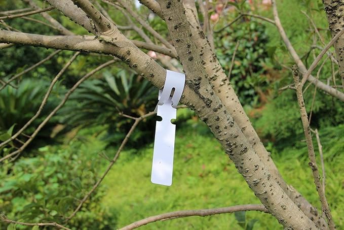 Mziart 200Pcs Plastic Plant Labels Wrap Around Tree Tags, Adjustable Nursery Garden Labels Plant Tags with Large Writing Surface, White