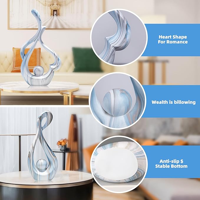 Blue Sculptures Home Decor, Ceramic Statues Coffee Table Decor for Living Room, Centerpiece for Dining Room Table, Shelf, Entry, Modern Minimalist Abstract Art Objects (2pcs)