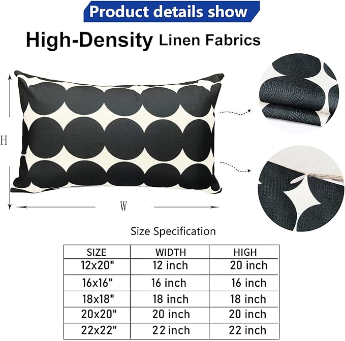 Decorative Throw Pillow Covers Set of 2 Black Fashion Polka dot Pillow Covers 12x20 Inch Throw Pillow Cover Linen Pillowcase Farmhouse Outdoor Pillow Covers for Couch Sofa Living Room
