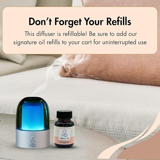 G's Breeze Cantaloupe Diffuser Oil Refill - Sweet, Refreshing & Juicy Scent of Ripe Cantaloupe - Uplifting Aroma, Fruity Spray for Home or Office - Energizing & Long-Lasting Fragrance - 60 ML