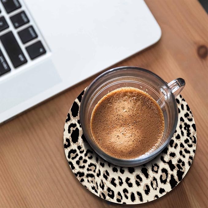 Leopard Skin Coasters for Coffee Table Cheetah Beige Brown Tiger Leather Spotted Wild Animal Fur Nature Housewarming Presents for Women Men Home Decor Office Kitchen Living Room 2 Pcs